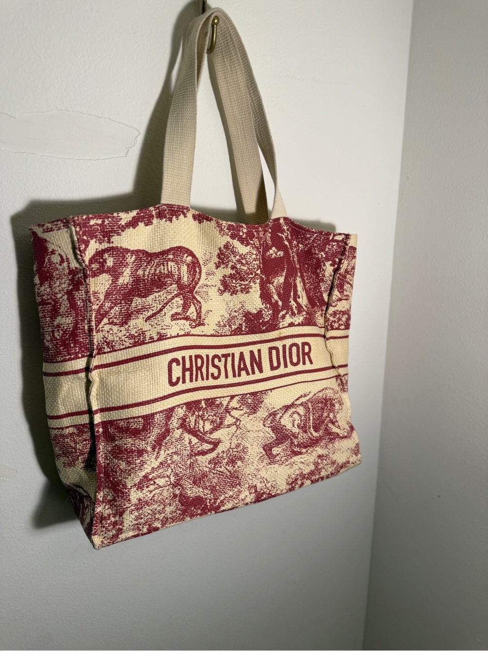 Dioriviera Red and Cream Canvas Tote - Picture 2 of 6